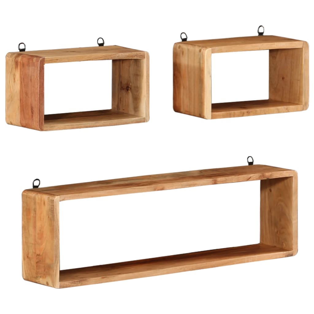 3-piece cube shelf set made of solid acacia wood