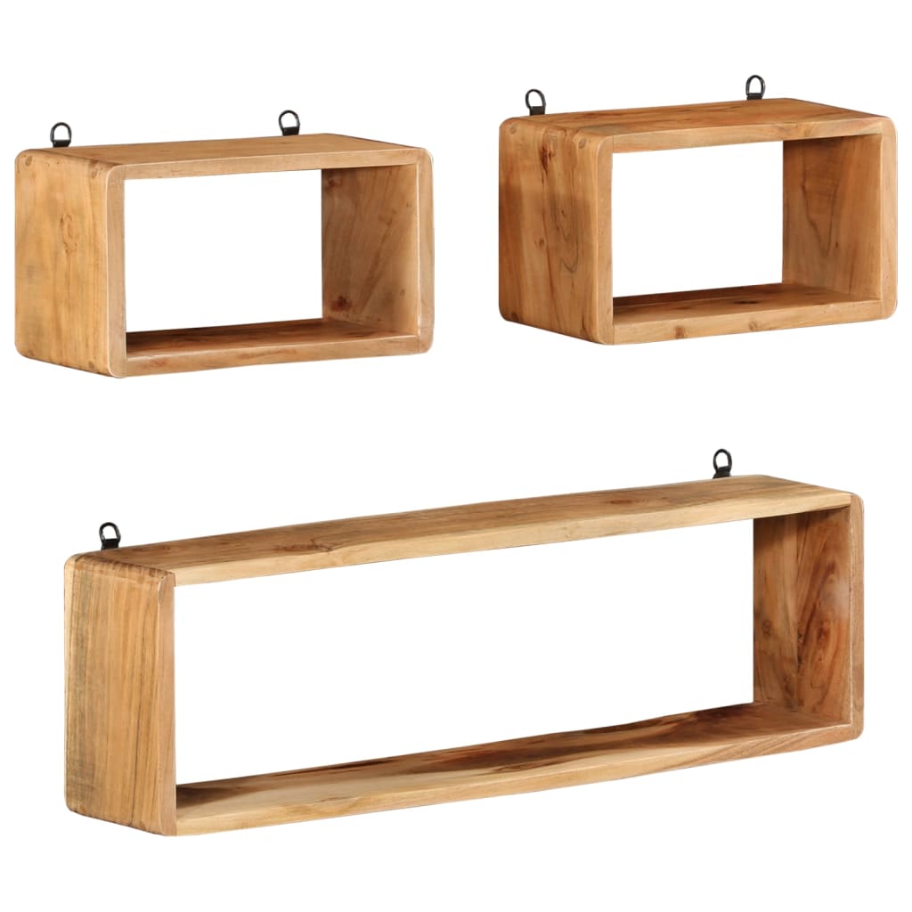 3-piece cube shelf set made of solid acacia wood