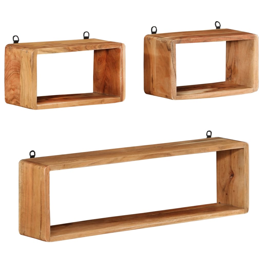 3-piece cube shelf set made of solid acacia wood