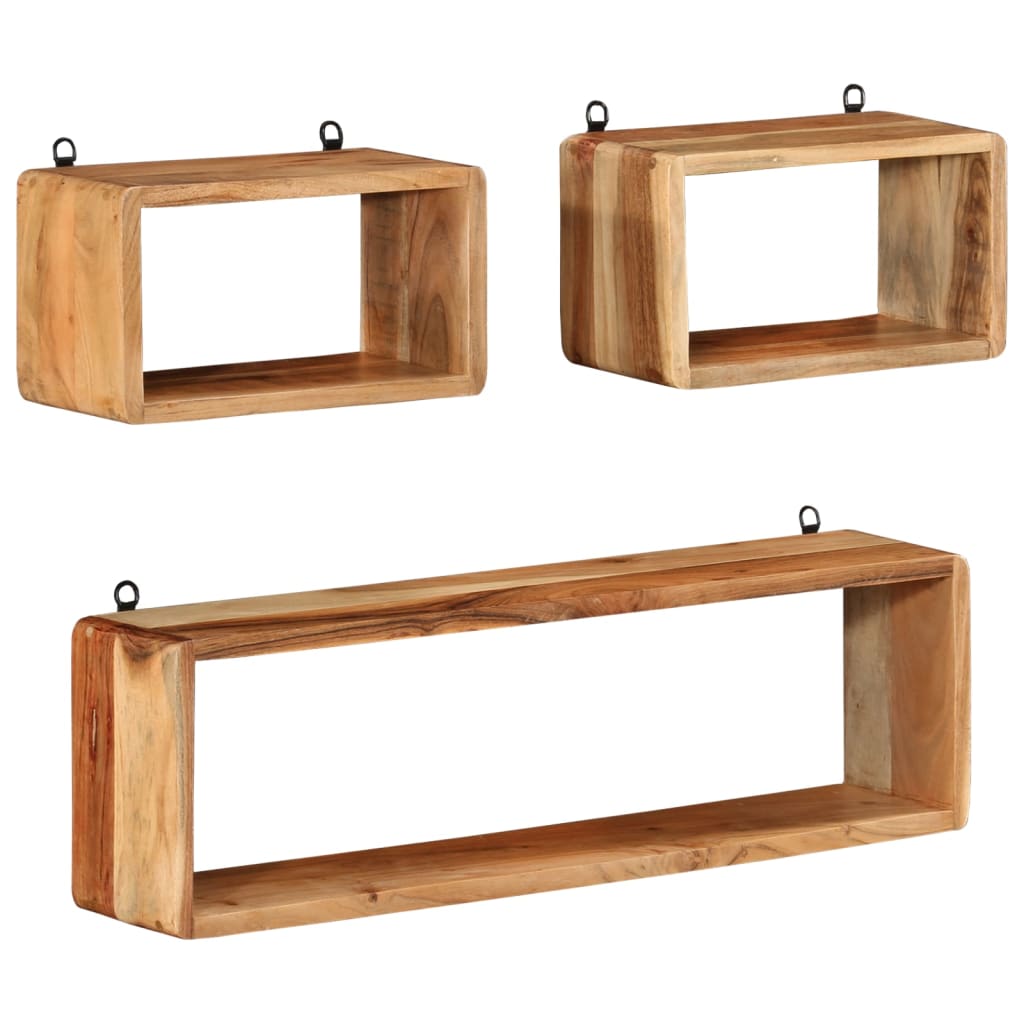3-piece cube shelf set made of solid acacia wood
