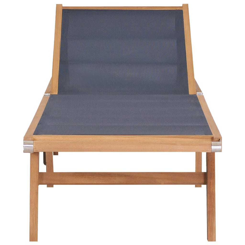 Chaises longues pliables à roulettes, lot de 2, bois de teck et textilène