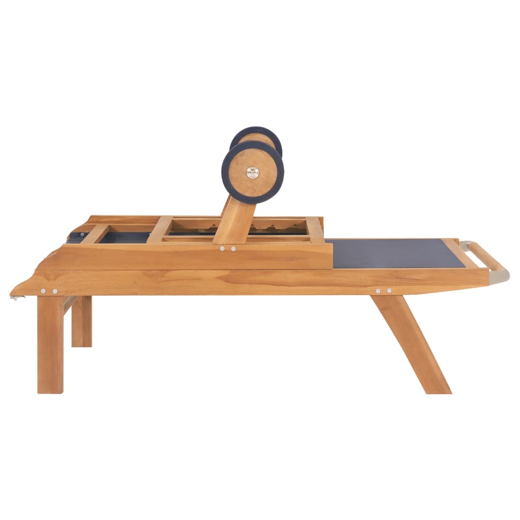 Chaises longues pliables à roulettes, lot de 2, bois de teck et textilène