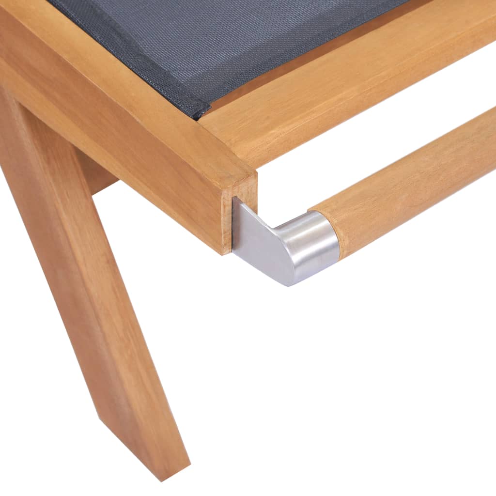 Chaises longues pliables à roulettes, lot de 2, bois de teck et textilène