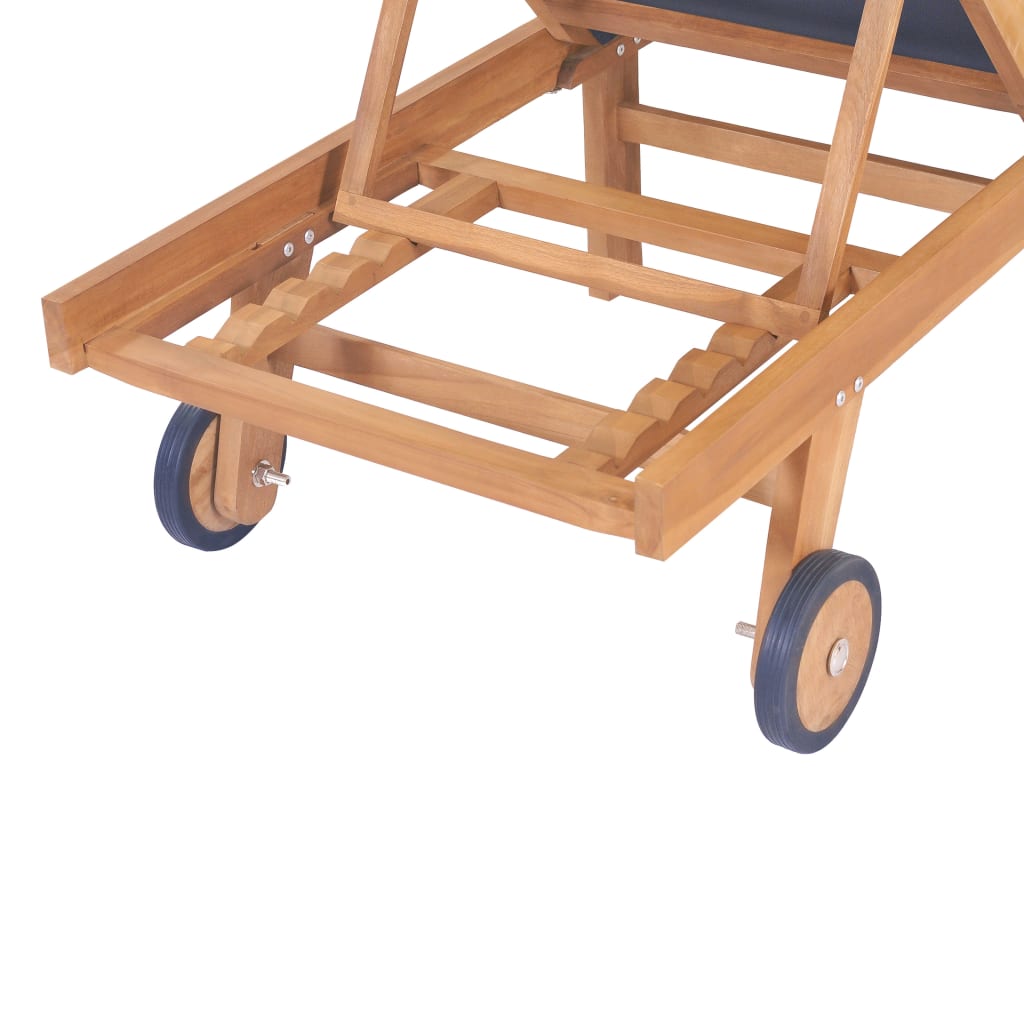 Chaises longues pliables à roulettes, lot de 2, bois de teck et textilène
