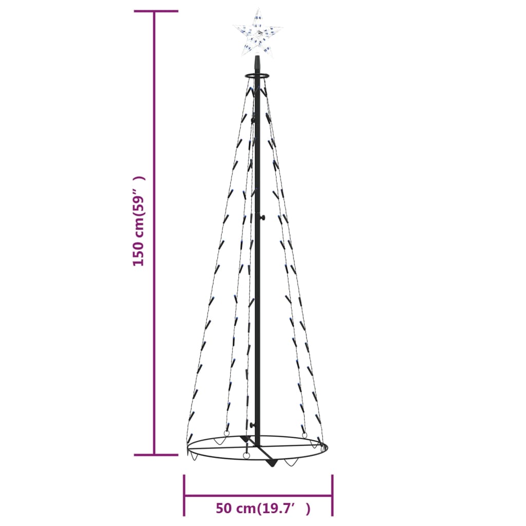 Christmas tree cone shape 84 LEDs decoration blue 50x150 cm