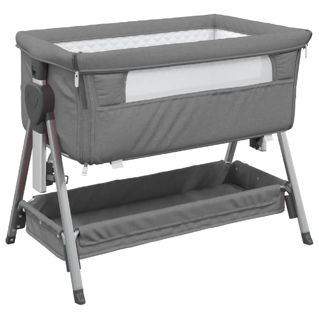 Lit bébé avec matelas en lin gris foncé