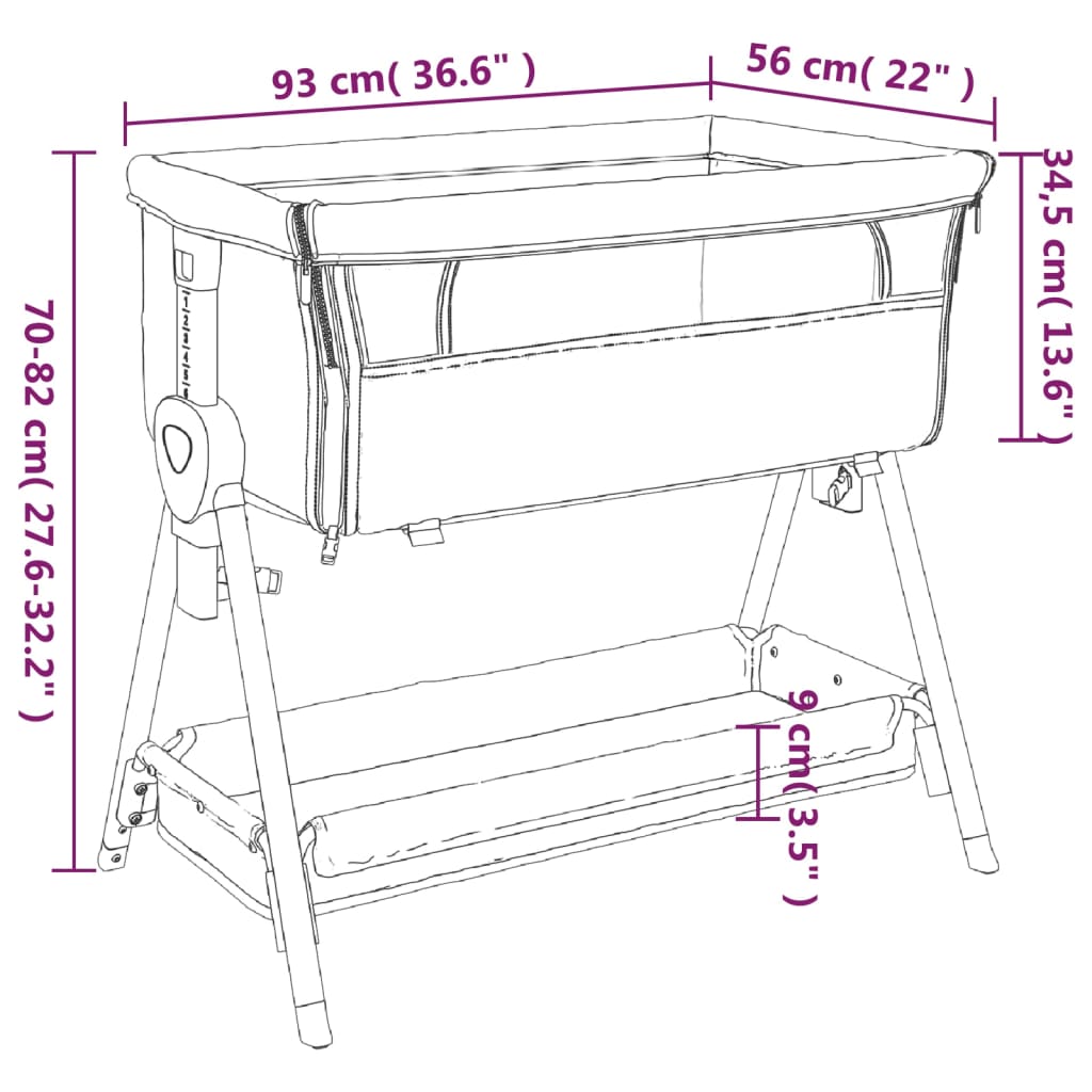 Lit bébé avec matelas en lin gris foncé