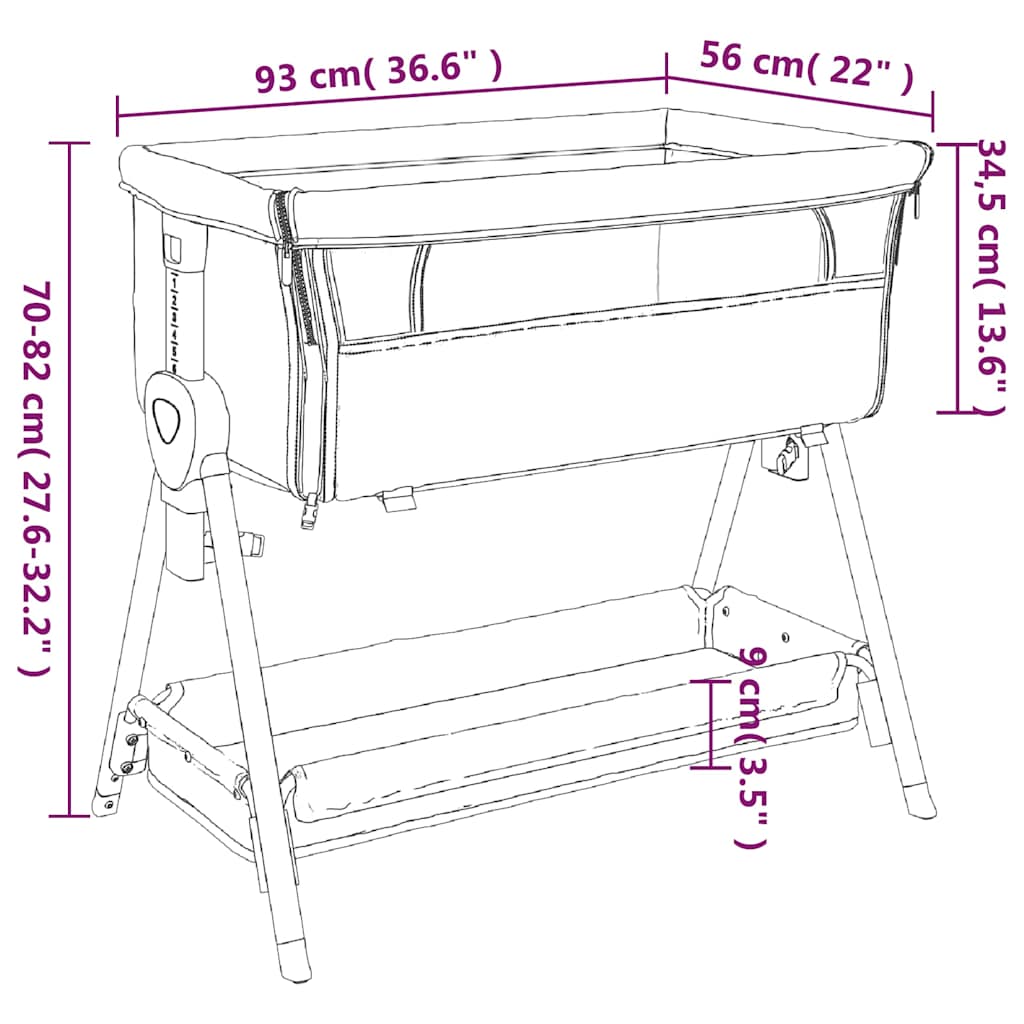 Babybett mit Matratze Taupe Leinenstoff