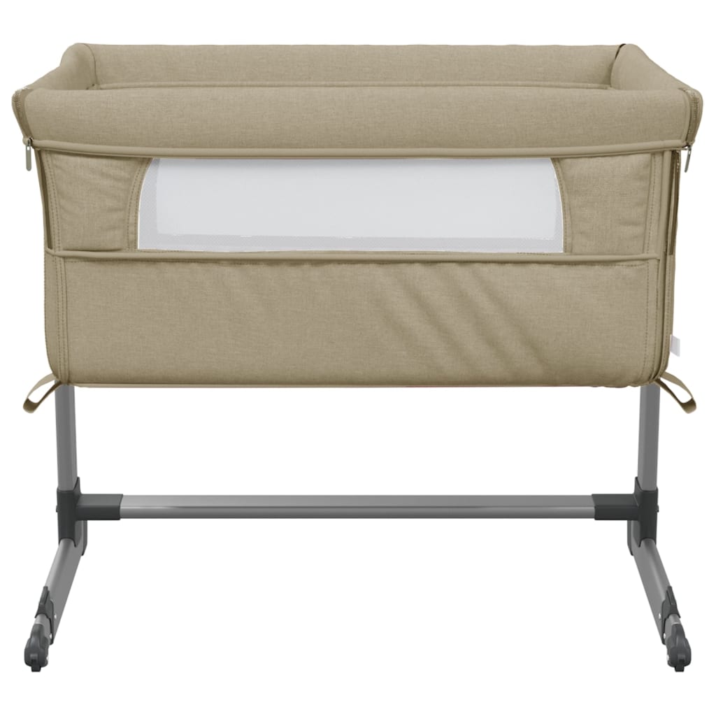 Babybett mit Matratze Taupe Leinenstoff