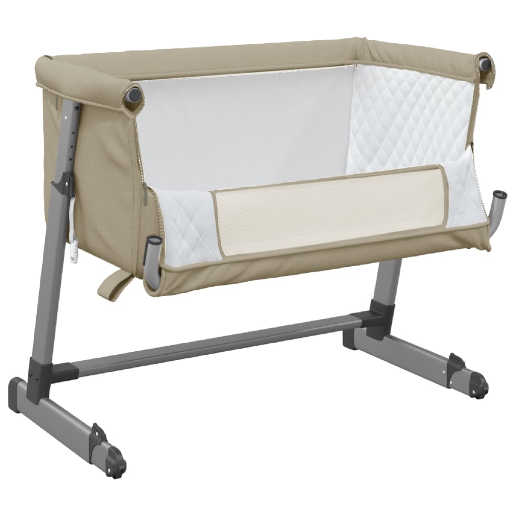 Babybett mit Matratze Taupe Leinenstoff