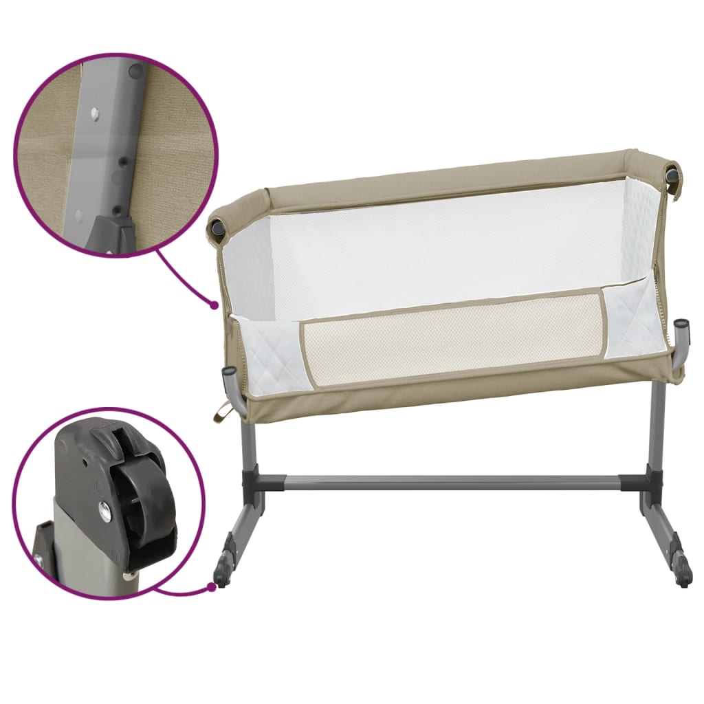Babybett mit Matratze Taupe Leinenstoff