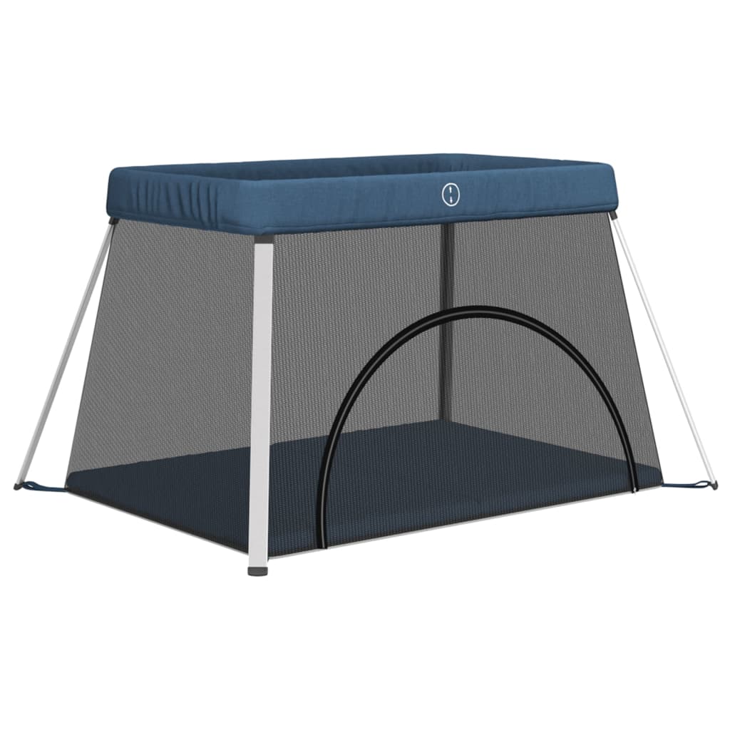 Baby playpen with mattress navy blue linen fabric