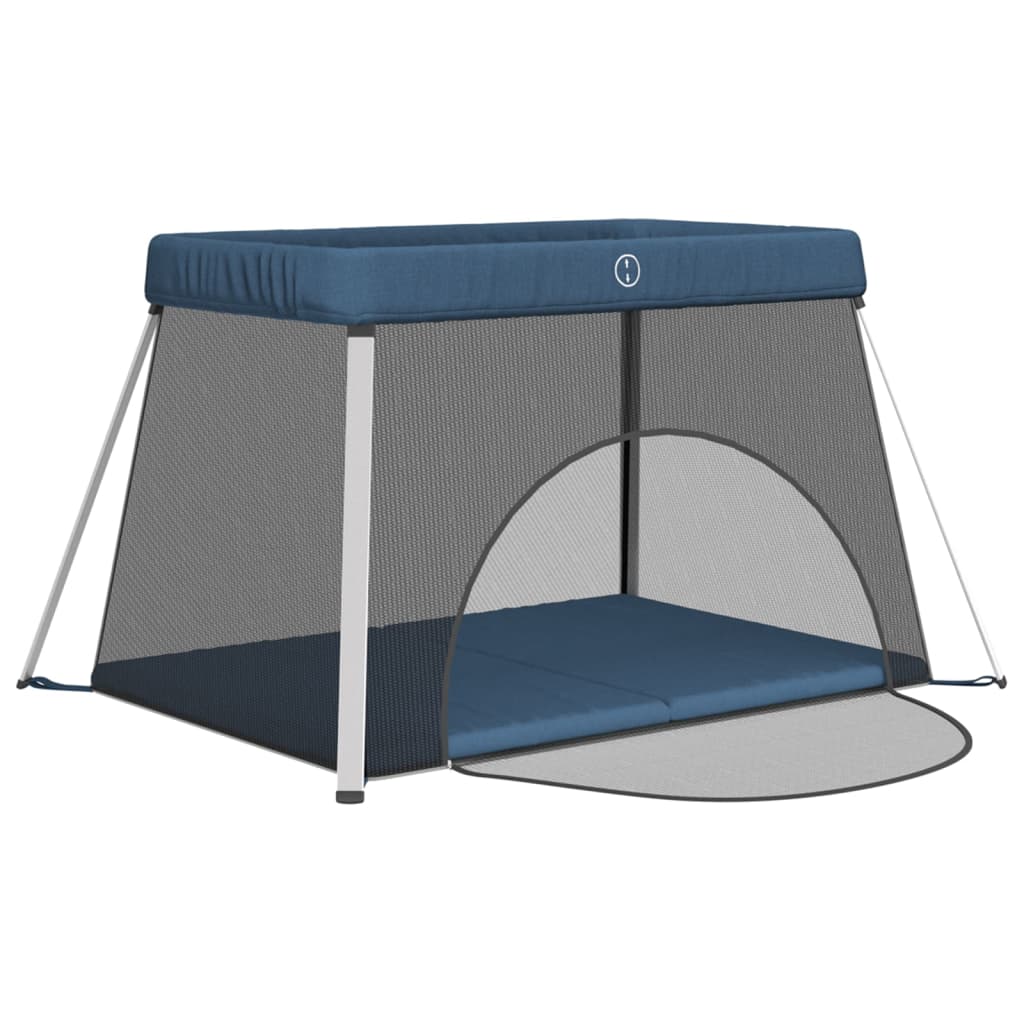 Baby playpen with mattress navy blue linen fabric