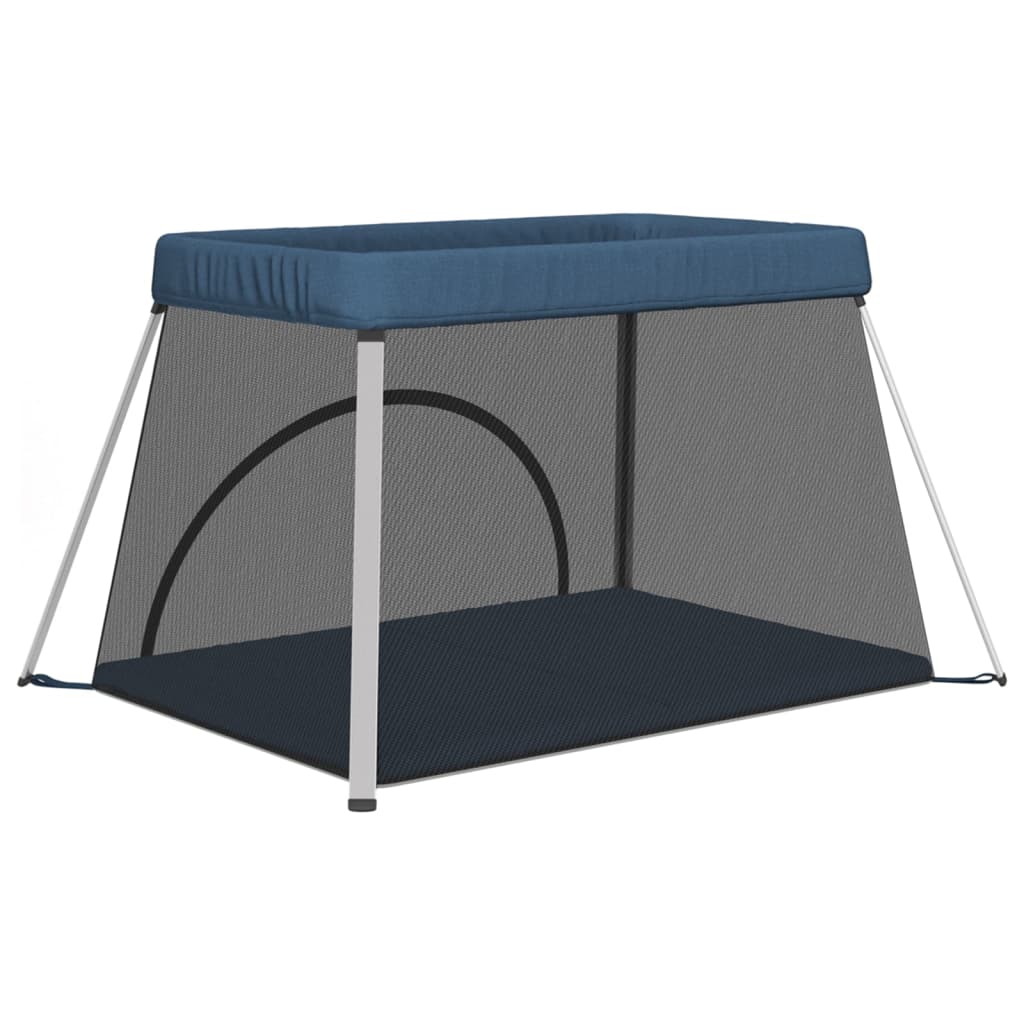 Baby playpen with mattress navy blue linen fabric