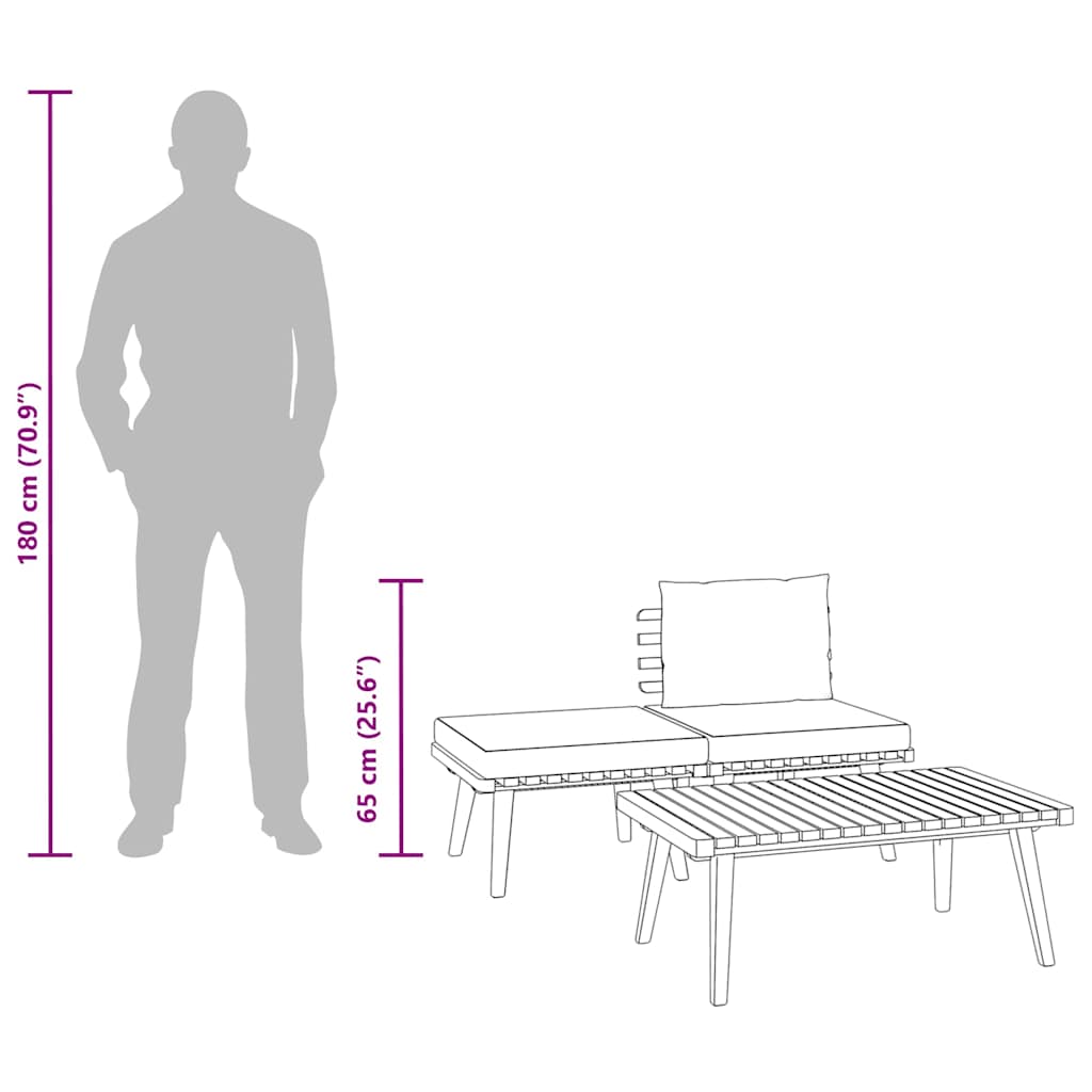 3-tlg. Garten-Lounge-Set mit Kissen Massivholz Akazie
