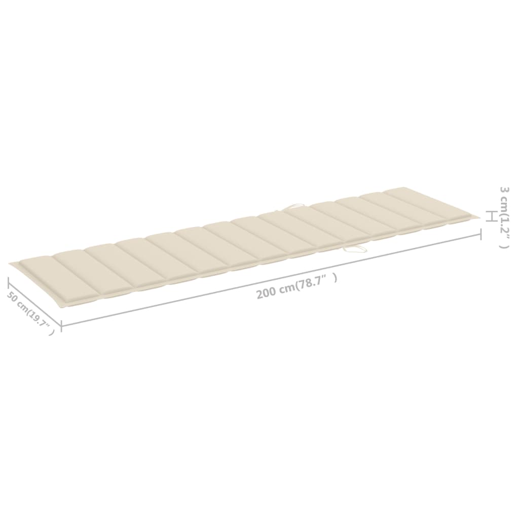 Chaises longues 2 pièces avec table et coussins en bois de teck massif
