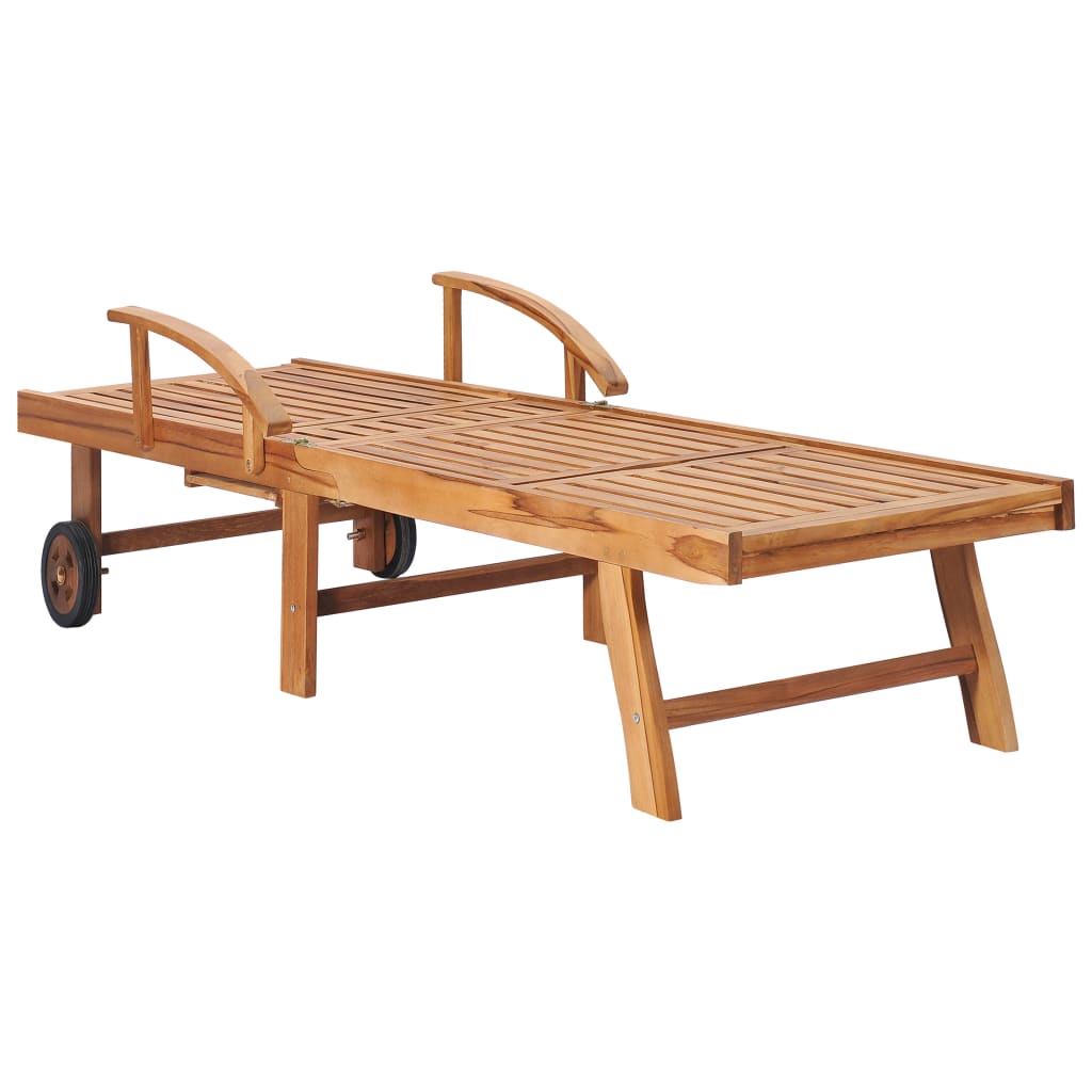 Chaises longues 2 pièces avec table et coussins en bois de teck massif