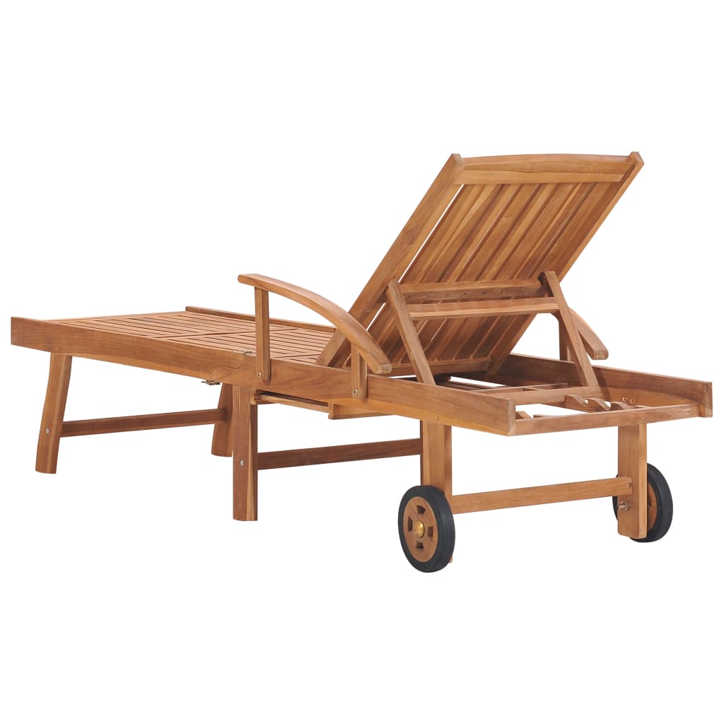 Chaises longues 2 pièces avec coussins en bois de teck massif noir