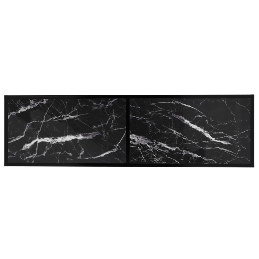 Meuble TV aspect marbre noir 140x40x40,5 cm verre trempé