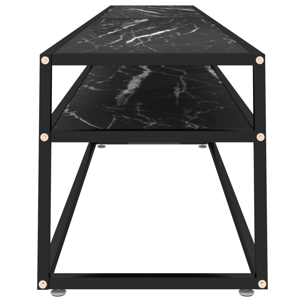 Meuble TV aspect marbre noir 220x40x40,5 cm verre trempé