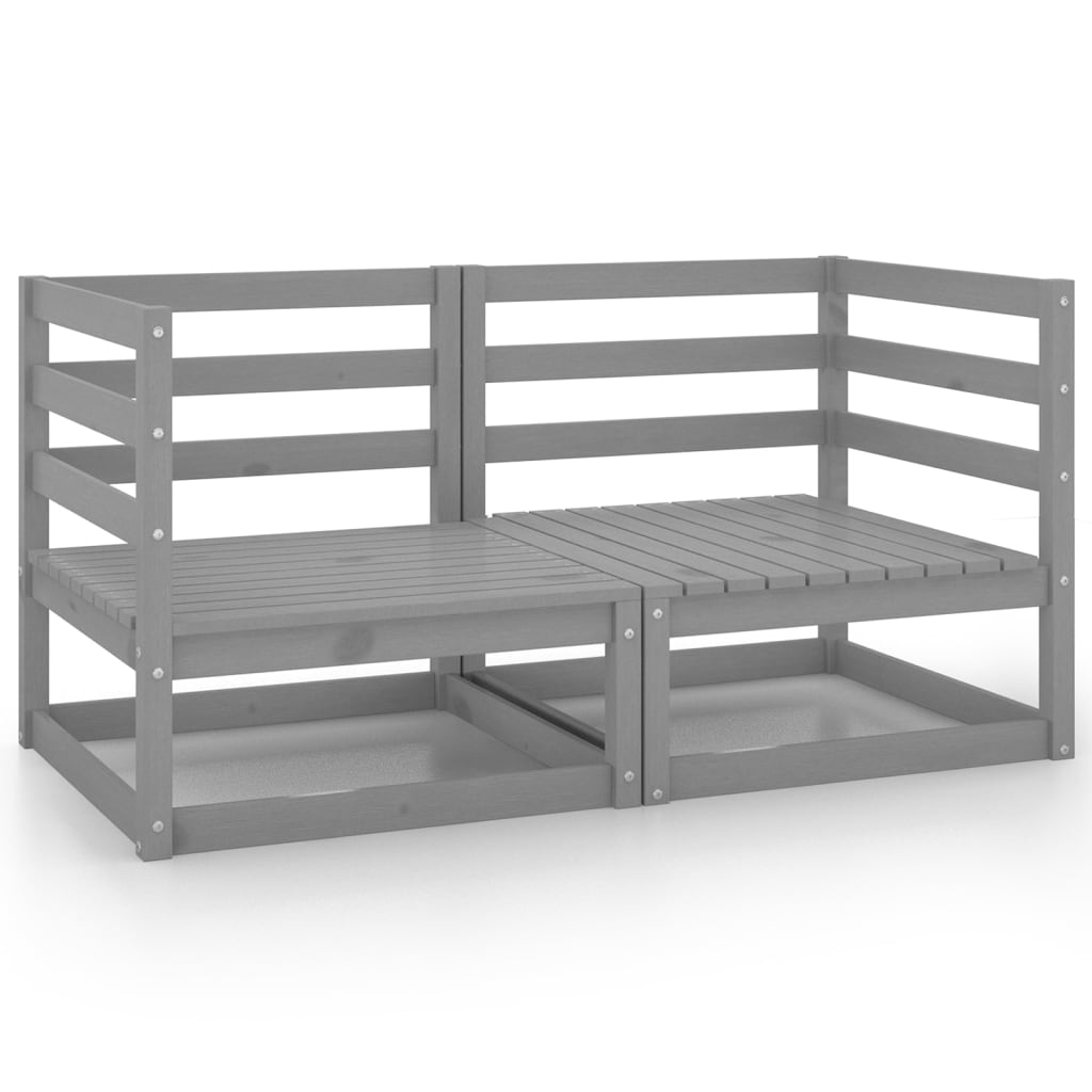 Garden sofa 2-seater grey solid pine wood
