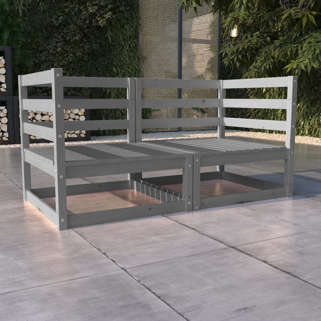 Garden sofa 2-seater grey solid pine wood