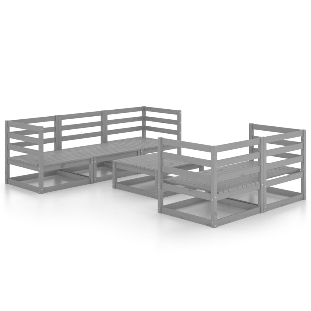 6-piece garden lounge set, grey, solid pine wood
