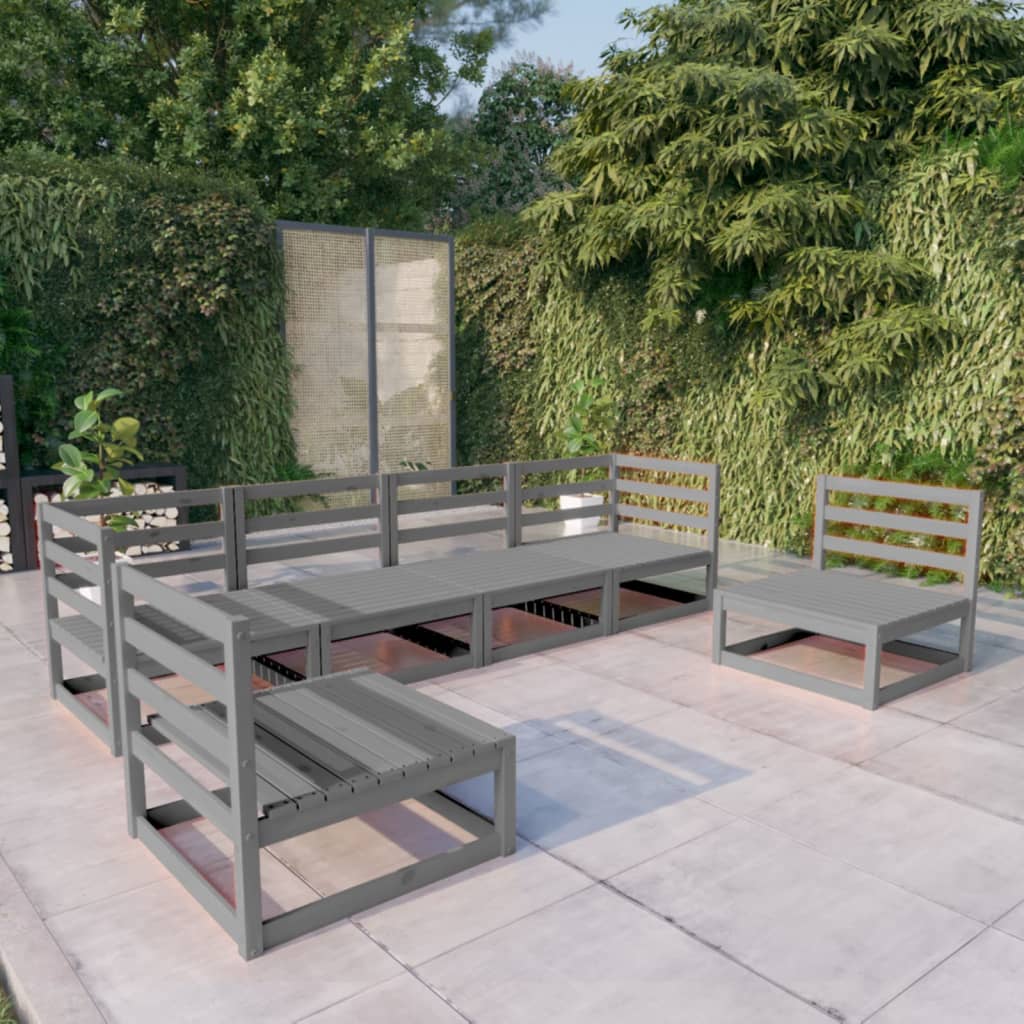 6-piece garden lounge set, grey, solid pine wood