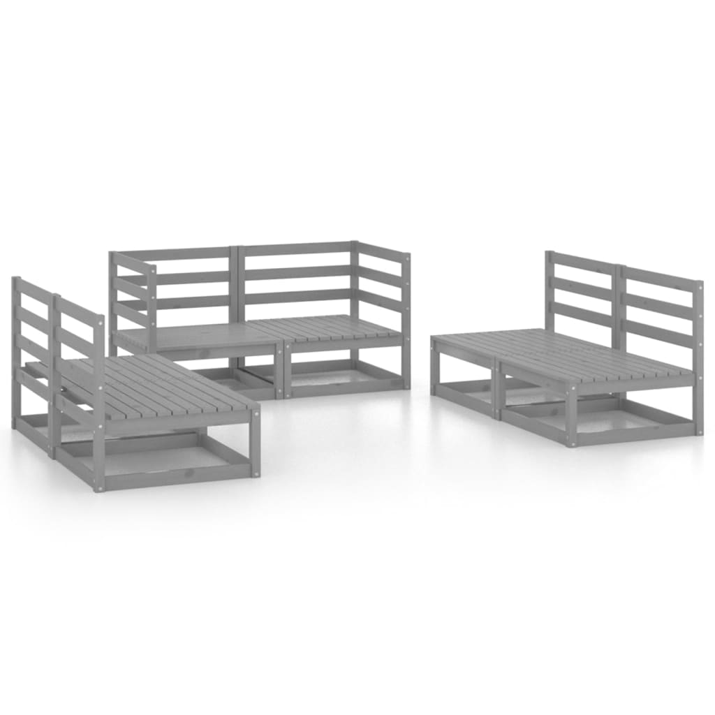 6-piece garden lounge set, grey, solid pine wood