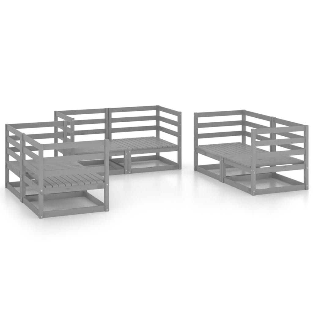 6-piece garden lounge set, grey, solid pine wood