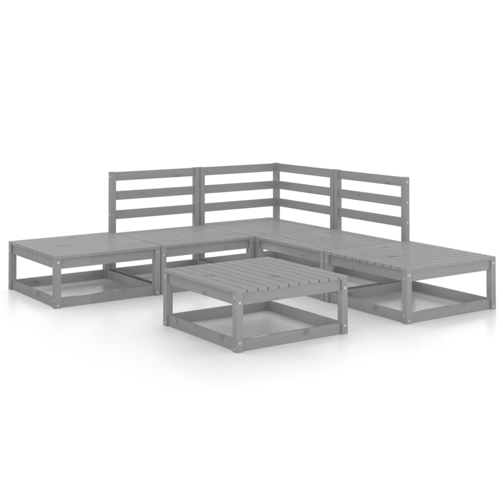 6-piece garden lounge set, grey, solid pine wood