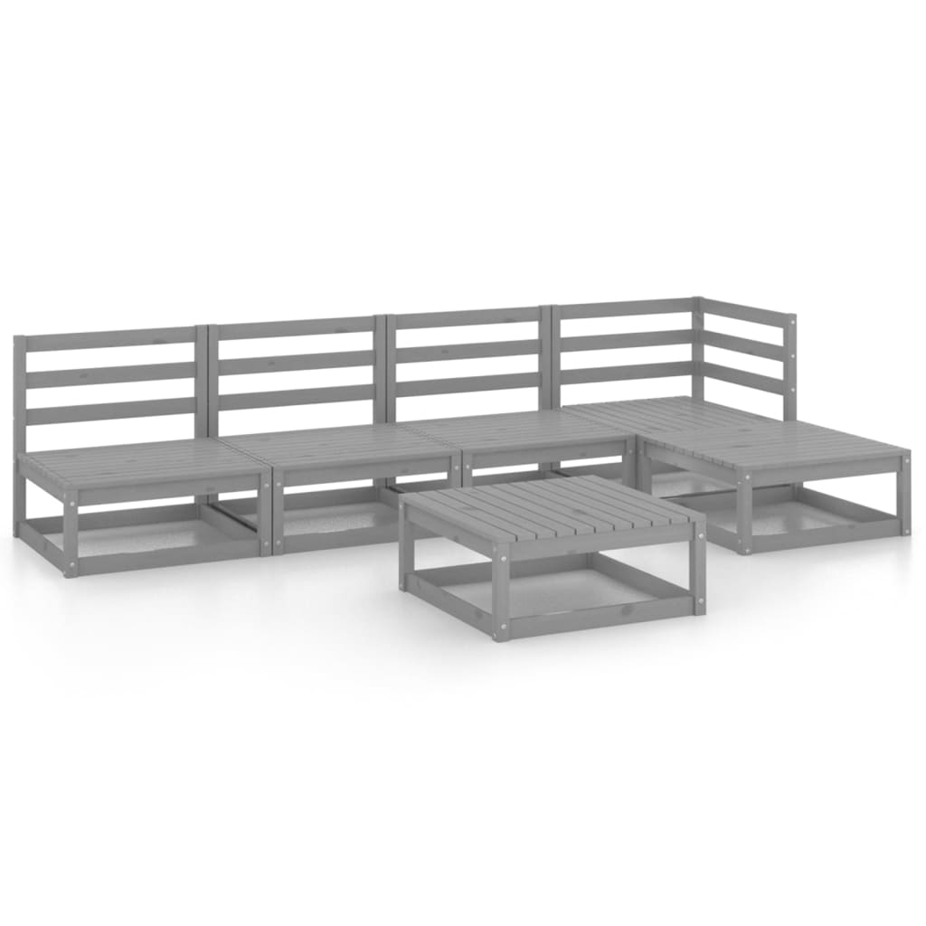 6-piece garden lounge set, grey, solid pine wood