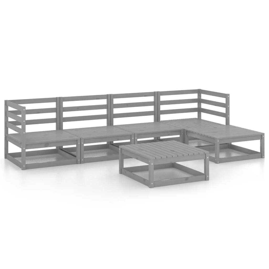 6-piece garden lounge set, grey, solid pine wood