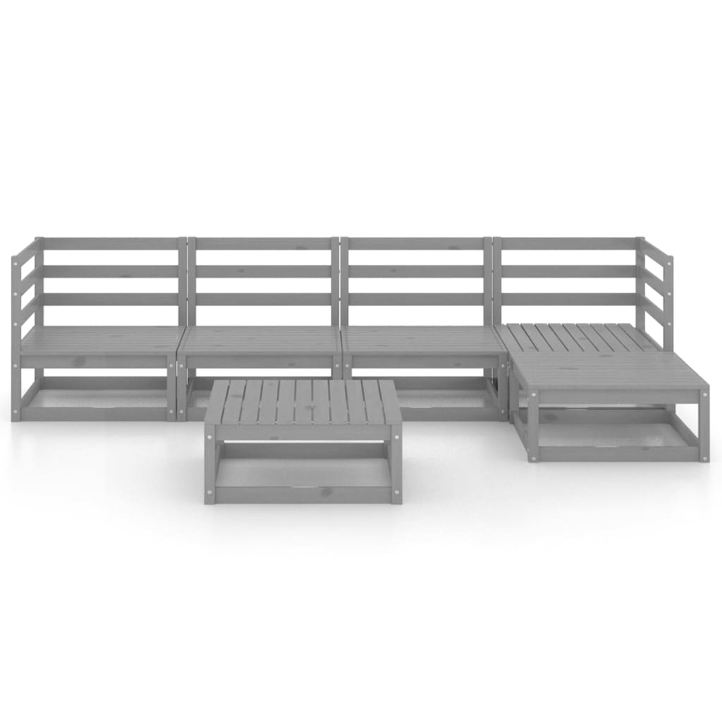 6-piece garden lounge set, grey, solid pine wood