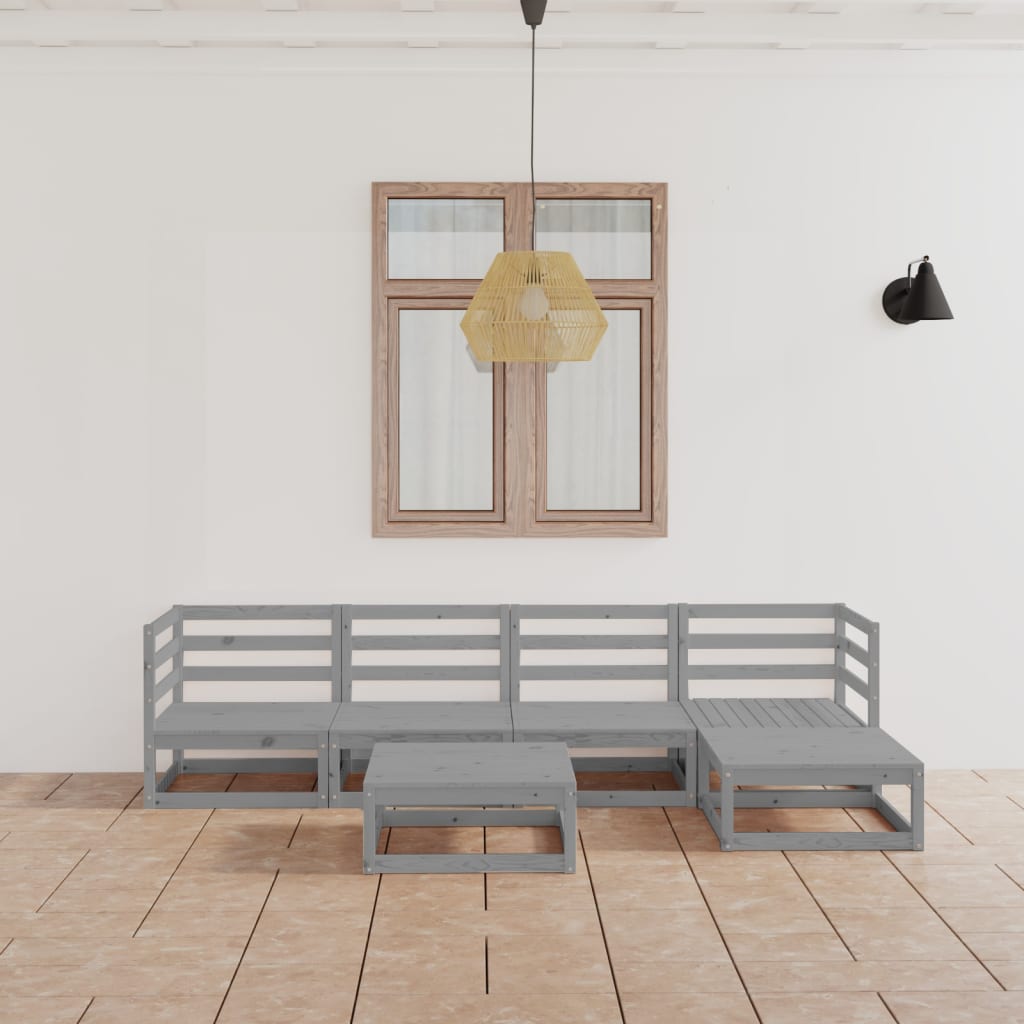 6-piece garden lounge set, grey, solid pine wood