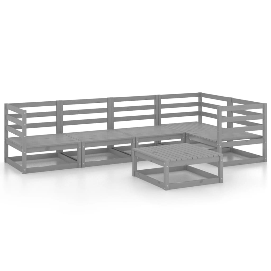 6-piece garden lounge set, grey, solid pine wood