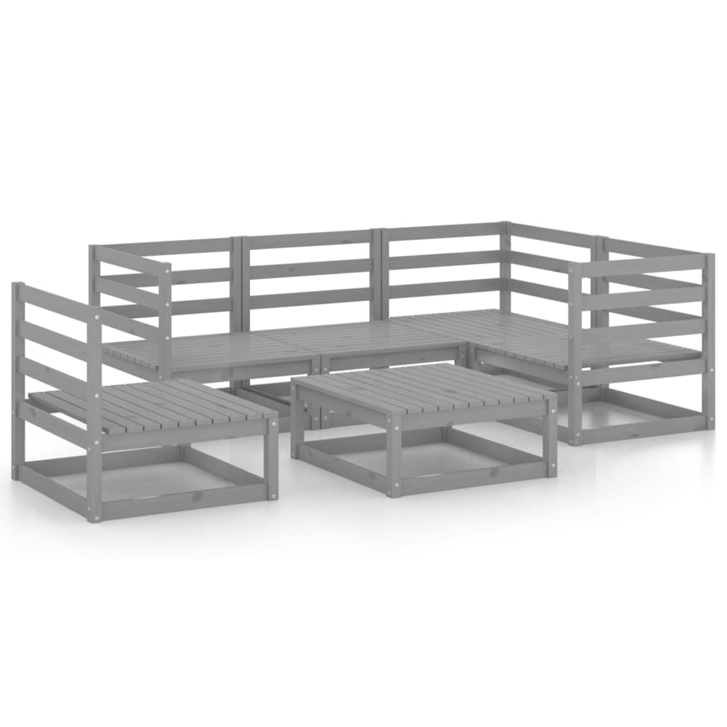 6-piece garden lounge set, grey, solid pine wood
