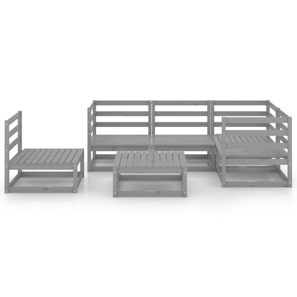 6-piece garden lounge set, grey, solid pine wood