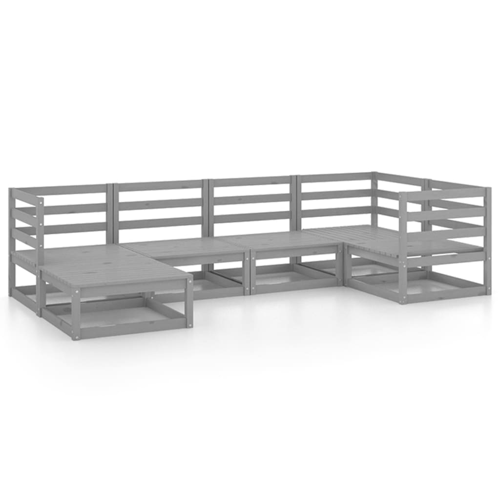 6-piece garden lounge set, grey, solid pine wood