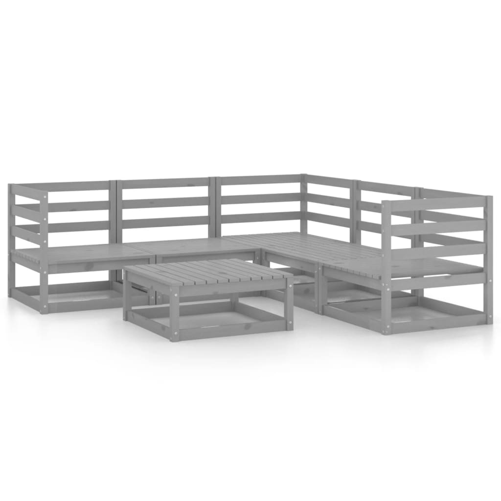 6-piece garden lounge set, grey pine solid wood