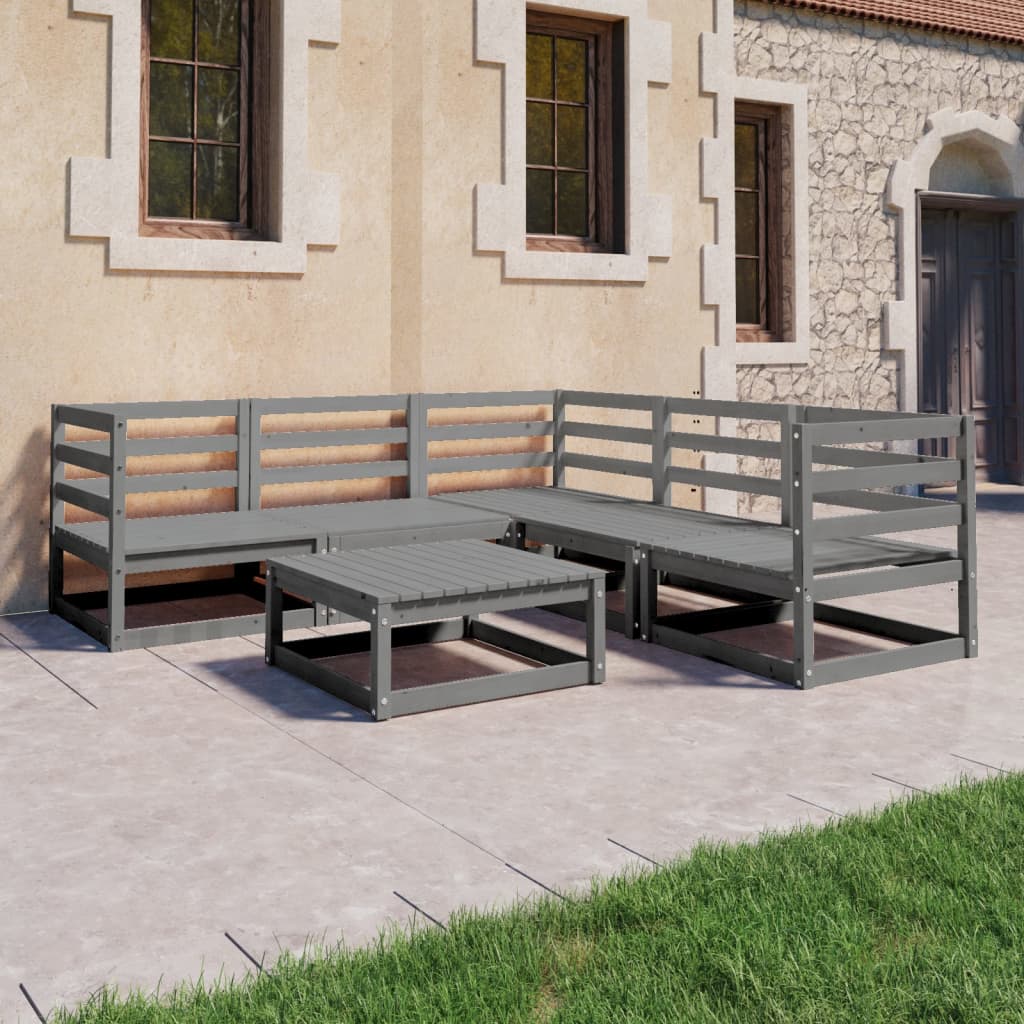 6-piece garden lounge set, grey pine solid wood