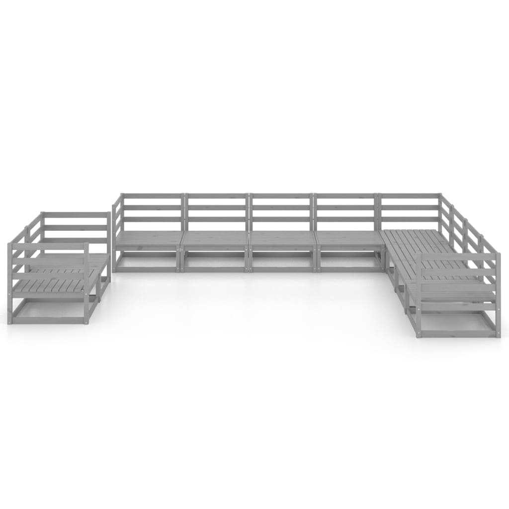 10-piece garden lounge set, grey pine solid wood