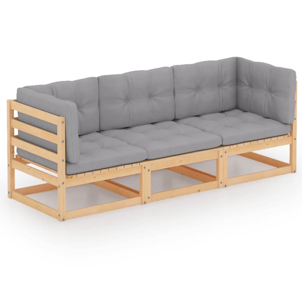 3-seater garden sofa with cushions made of solid pine wood