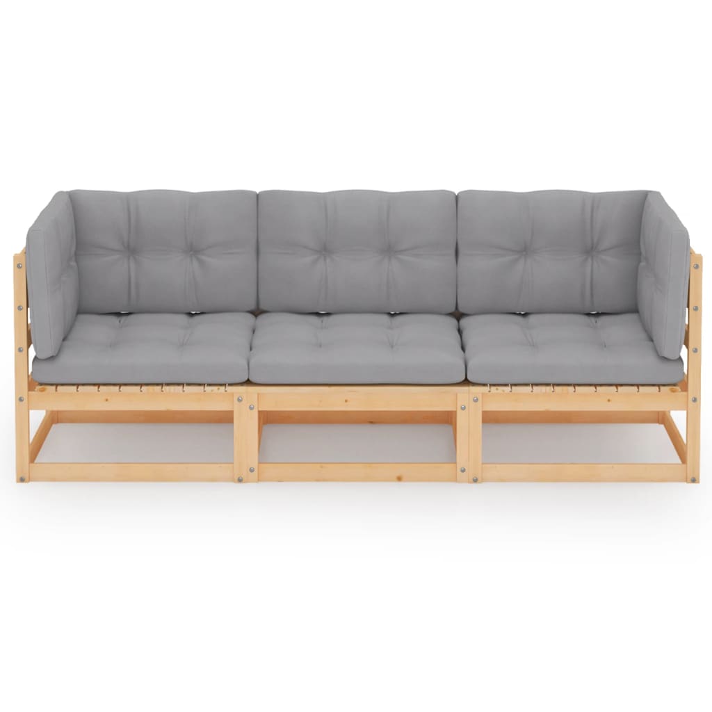 3-seater garden sofa with cushions made of solid pine wood