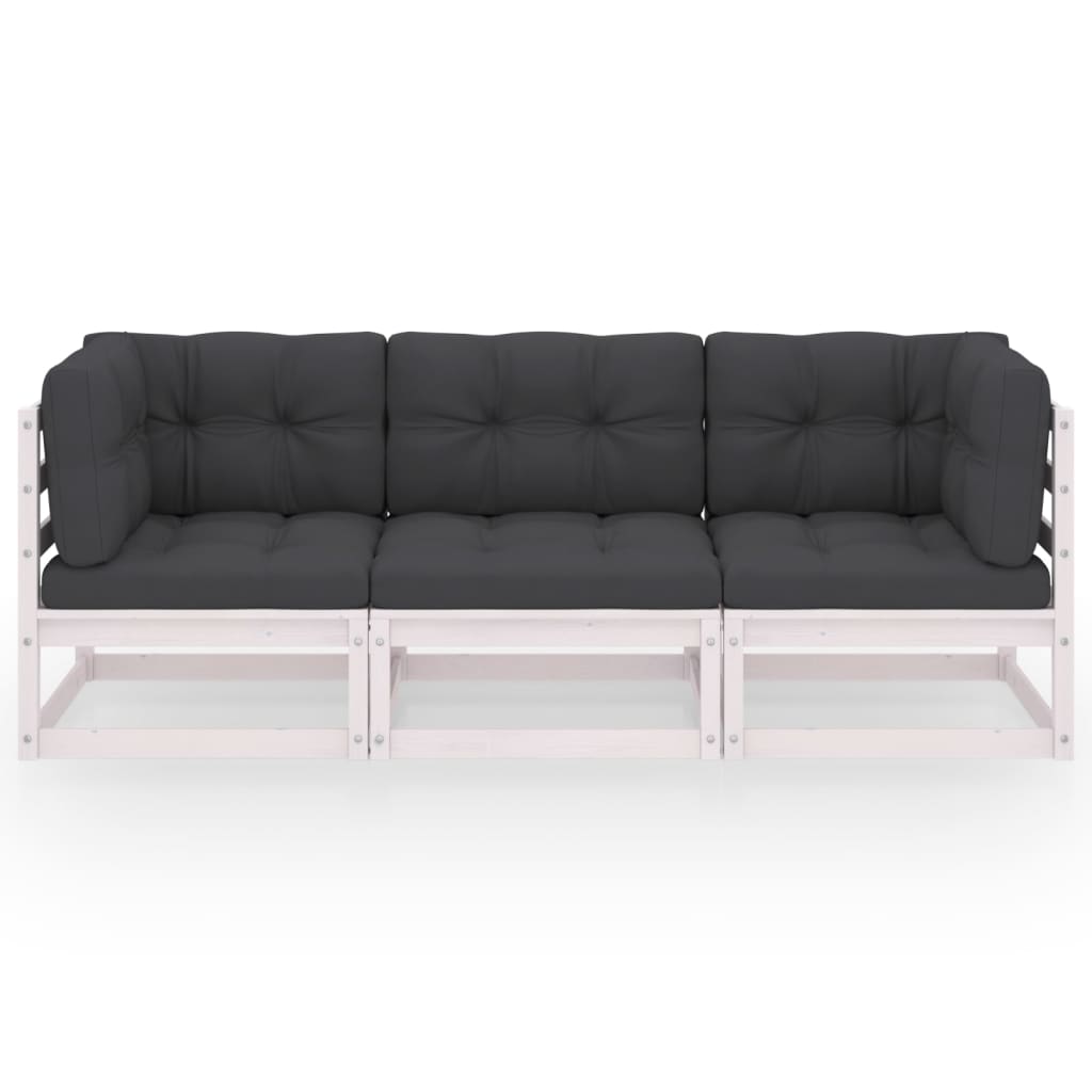 3-seater garden sofa with cushions made of solid pine wood
