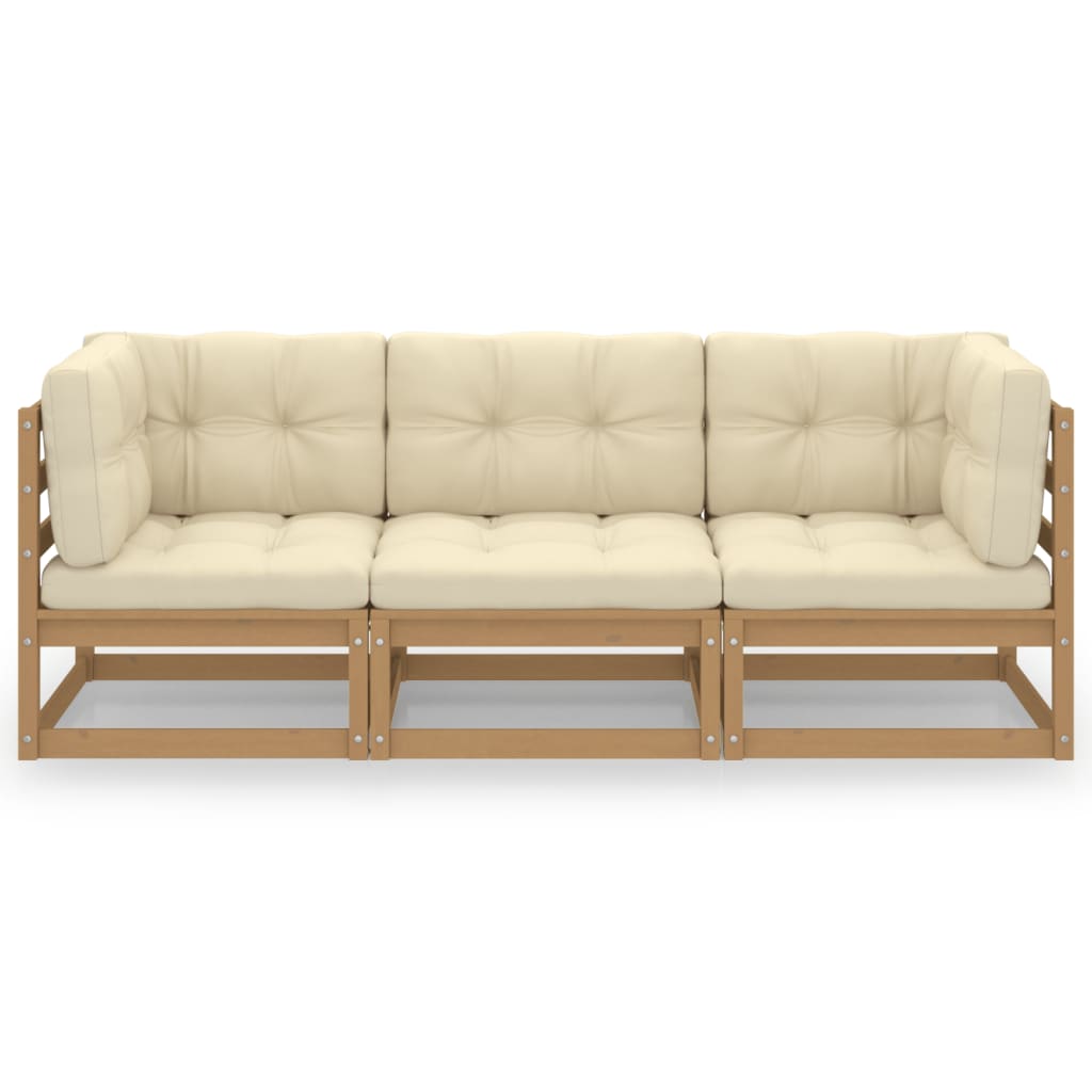 3-Sitzer-Gartensofa mit Kissen Kiefer Massivholz
