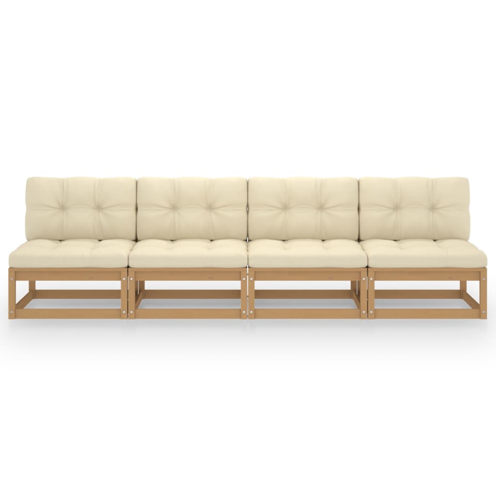4-seater garden sofa with cushions made of solid pine wood