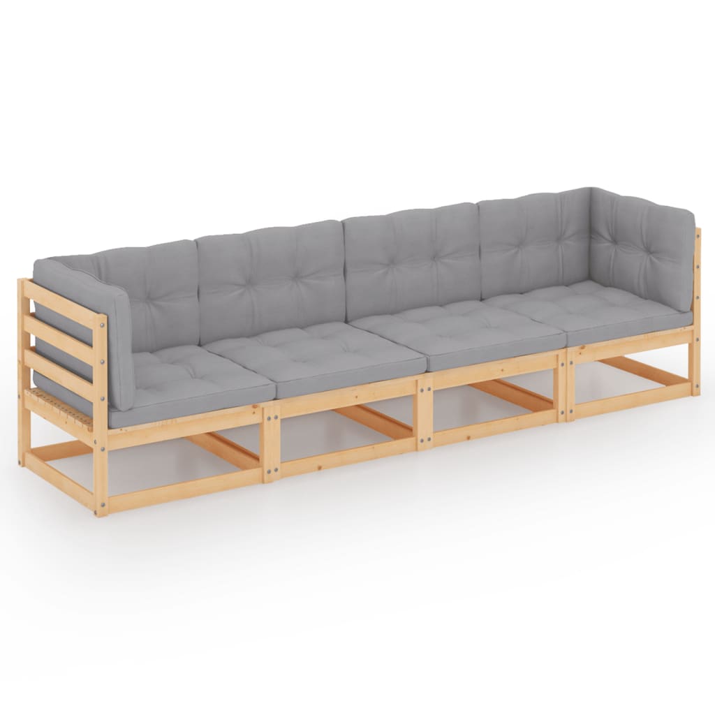 4-seater garden sofa with cushions made of solid pine wood