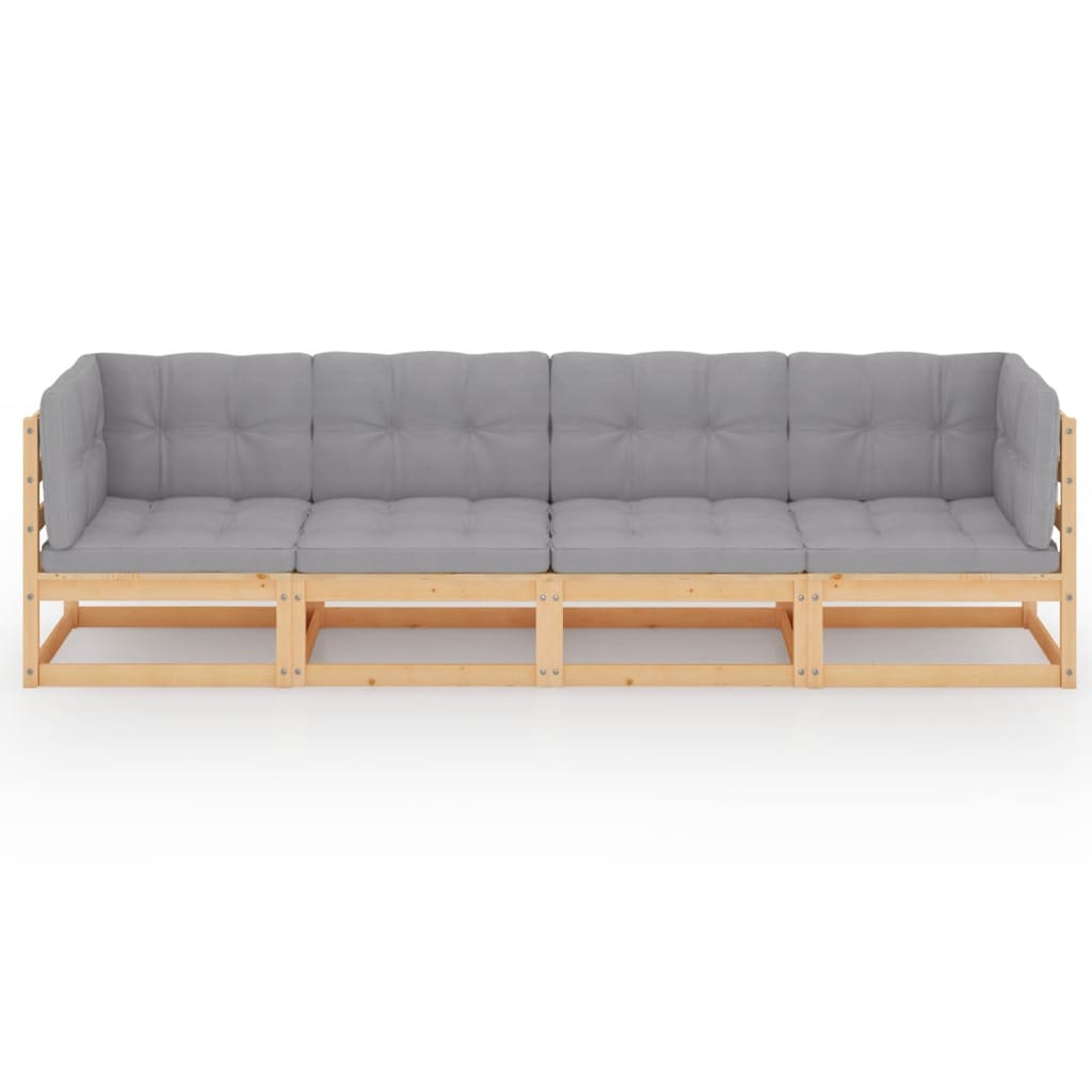 4-seater garden sofa with cushions made of solid pine wood