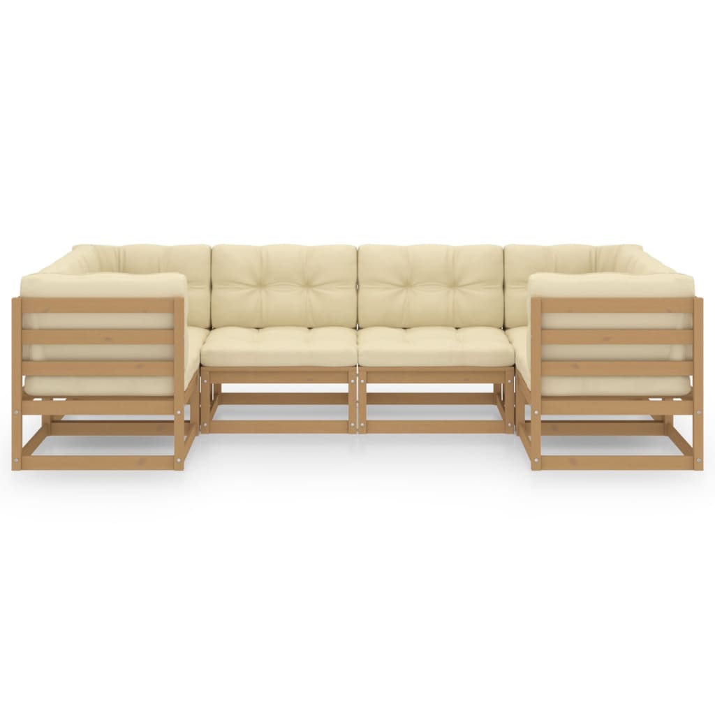 6-tlg Garten-Lounge-Set mit Kissen Honigbraun Massivholz Kiefer